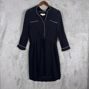 LOFT Dress Shirt Dress Drawstring Waist‎ 3/4 Sleeve Black Size Medium Flowy Chic
